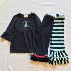 Southern Tots “H” ruffle top and flare pants set